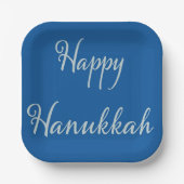 Assiettes En Carton Joyeux Hanukkah Silver Script Tekhelet Bleu (Recto)