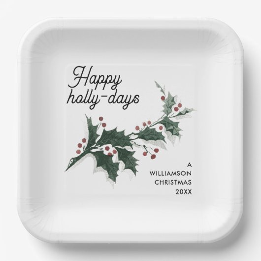 Assiettes En Carton Joyeux Holly Days Custom Nom de famille Noël (Recto)