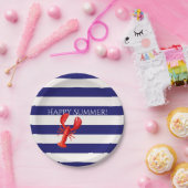 Assiettes En Carton Joyeux homard rouge bleu blanc rayures été (Fête)