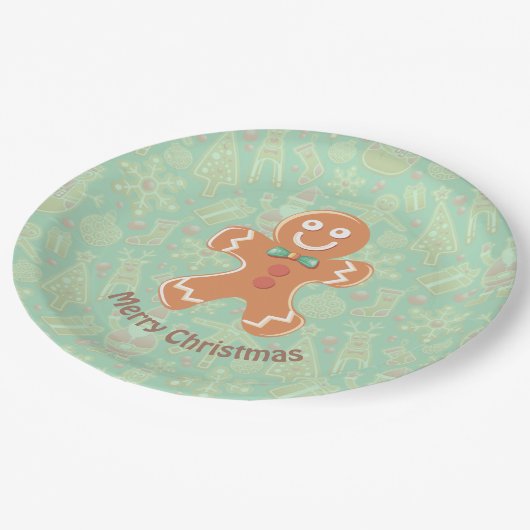 Assiettes En Carton Joyeux homme en pain d'épice Joyeux Noël (Angle)