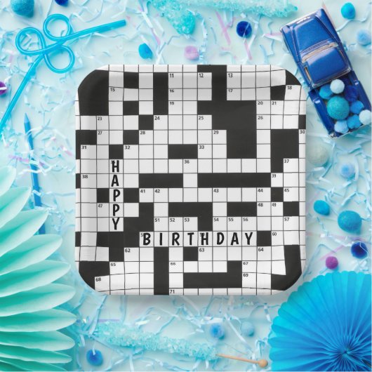 Assiettes En Carton Joyeux jeu de mots croisés d'anniversaire (Fête)