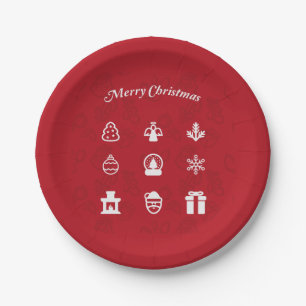 Assiettes En Carton Joyeux jeu d'icônes populaires de Noël