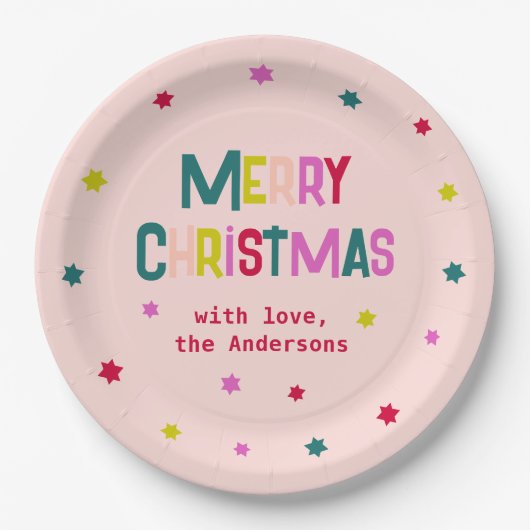 Assiettes En Carton Joyeux Joyeux Joyeux Noël Joyeux rose pâle (Devant)