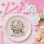 Assiettes En Carton Joyeux lapin de Pâques rose (Fête)