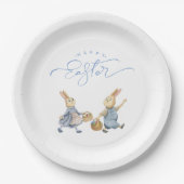 Assiettes En Carton Joyeux lapins de Pâques avec paniers d'oeufs (Devant)