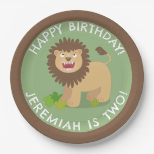 Assiettes En Carton Joyeux lion rugissant dessin animé anniversaire pe