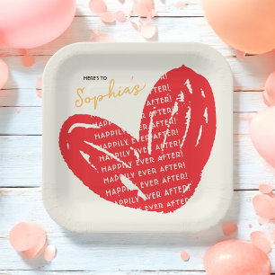 Assiettes En Carton Joyeux Mariage au Coeur Rouge: Brunch et Shower de