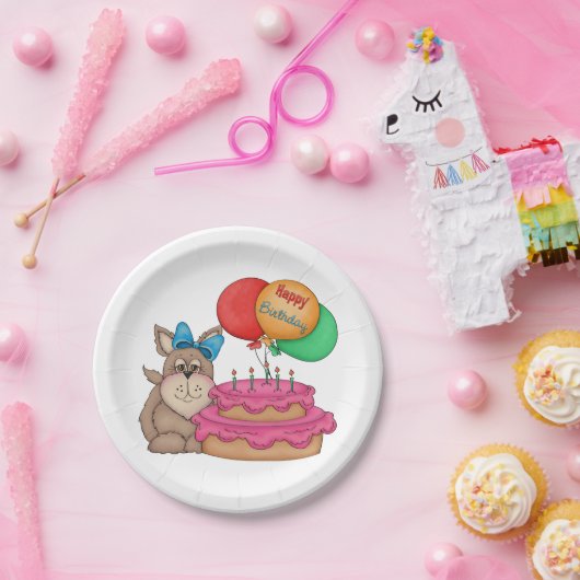 Assiettes En Carton Joyeux Marionnette mignonne avec ballons et gâteau (Fête)