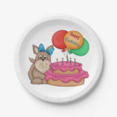 Assiettes En Carton Joyeux Marionnette mignonne avec ballons et gâteau (Devant)