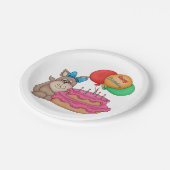 Assiettes En Carton Joyeux Marionnette mignonne avec ballons et gâteau (Angle)