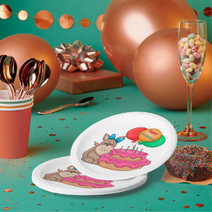 Assiettes En Carton Joyeux Marionnette mignonne avec ballons et gâteau