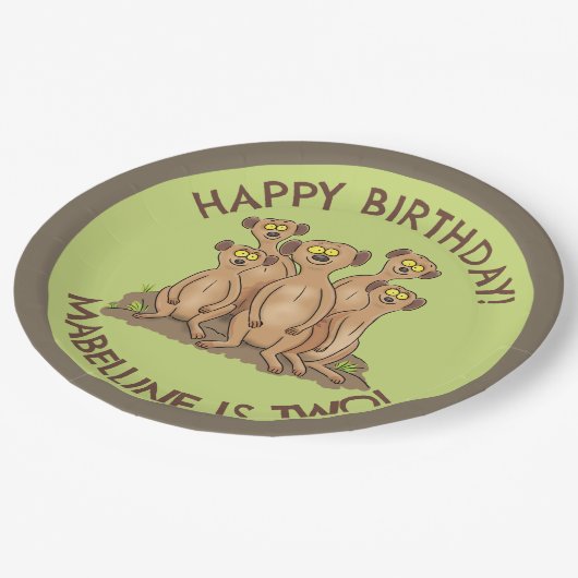 Assiettes En Carton Joyeux meerkats personnalisées dessin d'anniversai (Angle)