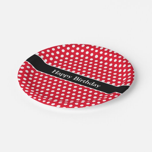Assiettes En Carton Joyeux message d'anniversaire mignon Polka Dot rou (Angle)