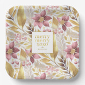 Assiettes En Carton Joyeux Motif de Noël rose or #21 ID1009 (Recto)