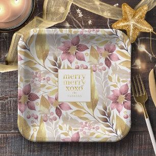 Assiettes En Carton Joyeux Motif de Noël rose or #21 ID1009