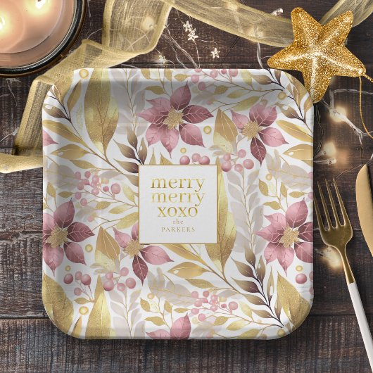 Assiettes En Carton Joyeux Motif de Noël rose or #21 ID1009