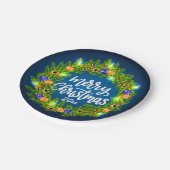 Assiettes En Carton Joyeux Noël 20XX Green Wreath sur Blue 7" (Angle)