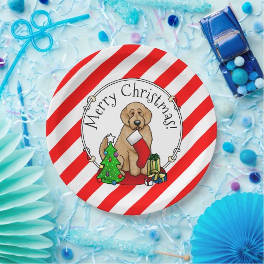 Assiettes En Carton Joyeux Noël 2 Goldendoodle (rouge doré) mignonne (Fête)