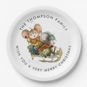 Assiettes En Carton Joyeux Noël à Mice Sleigh