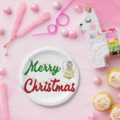 Assiettes En Carton Joyeux Noël Angel rouge vert script (Fête)