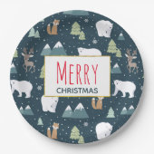 Assiettes En Carton Joyeux Noël Animaux d'hiver Motif rustique (Devant)