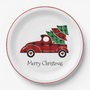 Assiettes En Carton Joyeux Noël Antique Camion Rouge