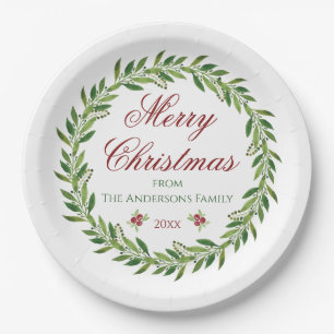 Assiettes En Carton Joyeux Noël Aquarelle famille Wreath