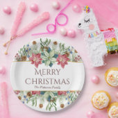 Assiettes En Carton Joyeux Noël Aquarelle Fleurs d'hiver Nom (Fête)