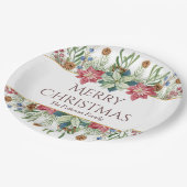 Assiettes En Carton Joyeux Noël Aquarelle Fleurs d'hiver Nom (Angle)