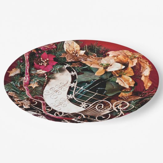 Assiettes En Carton Joyeux Noël avec Gold Sleigh (Angle)