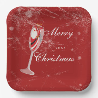 Assiettes En Carton Joyeux Noël avec le Champagne de Noël de Papa Noël