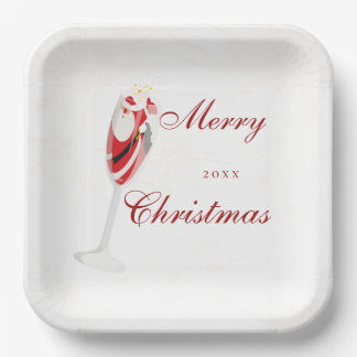 Assiettes En Carton Joyeux Noël avec le Champagne de Noël de Santa