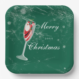 Assiettes En Carton Joyeux Noël avec le Champagne de Noël du Père Noël