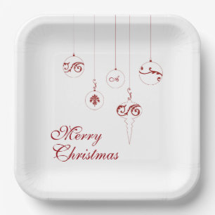 Assiettes En Carton Joyeux Noël Berry Red Monogram Bauble