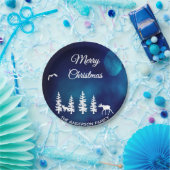 Assiettes En Carton Joyeux Noël bleu nuit forêt de lune (Fête)