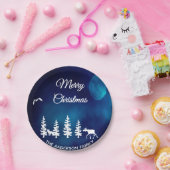 Assiettes En Carton Joyeux Noël bleu nuit forêt de lune (Fête)