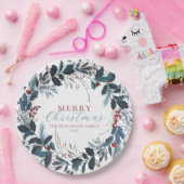 Assiettes En Carton Joyeux Noël Bleu Vert Holly Aquarelle (Fête)