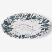 Assiettes En Carton Joyeux Noël Bleu Vert Holly Aquarelle (Angle)