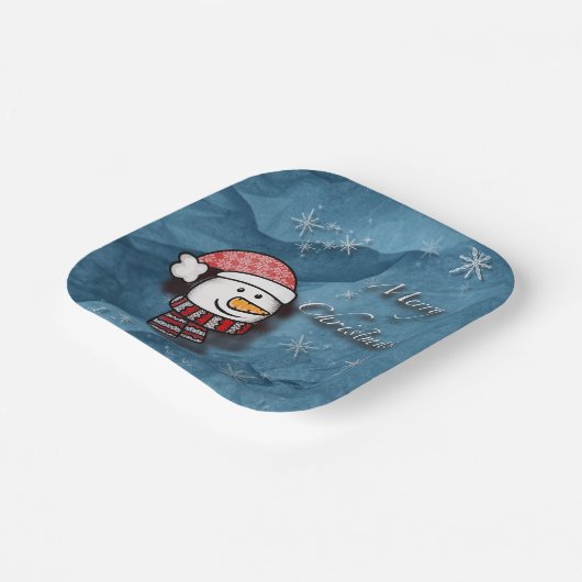 Assiettes En Carton Joyeux Noël, bonhomme de neige avec des vêtements (Angulaire)
