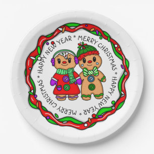 Assiettes En Carton Joyeux Noël Bonne année Homme de pain d'épices
