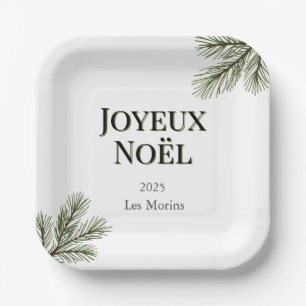 Assiettes En Carton Joyeux Noel - branches de pin délicates