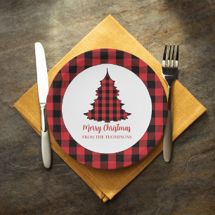 Assiettes En Carton Joyeux Noël Buffalo Check Motif