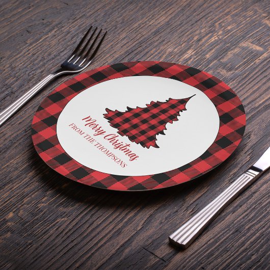 Assiettes En Carton Joyeux Noël Buffalo Check Motif