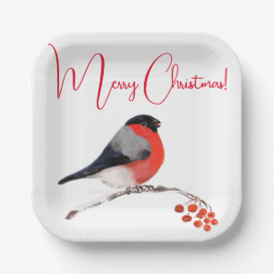 Assiettes En Carton Joyeux Noël, Bullfinch en hiver