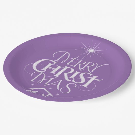 Assiettes En Carton Joyeux Noël Calligraphie Religieuse Chalk Purple (Angle)