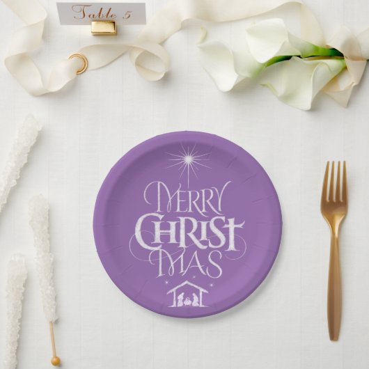 Assiettes En Carton Joyeux Noël Calligraphie Religieuse Chalk Purple (Mariage)