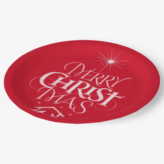Assiettes En Carton Joyeux Noël Calligraphie religieuse Chalk Rouge (Angle)