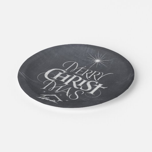 Assiettes En Carton Joyeux Noël Calligraphie Religieuse Chalkboard (Angle)