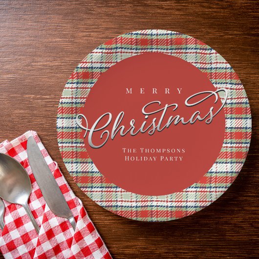 Assiettes En Carton Joyeux Noël Calligraphie Script mignon Rouge Plaid