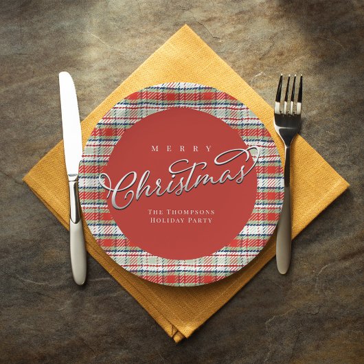 Assiettes En Carton Joyeux Noël Calligraphie Script mignon Rouge Plaid